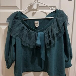 Maeve Teal Ruffle Blouse